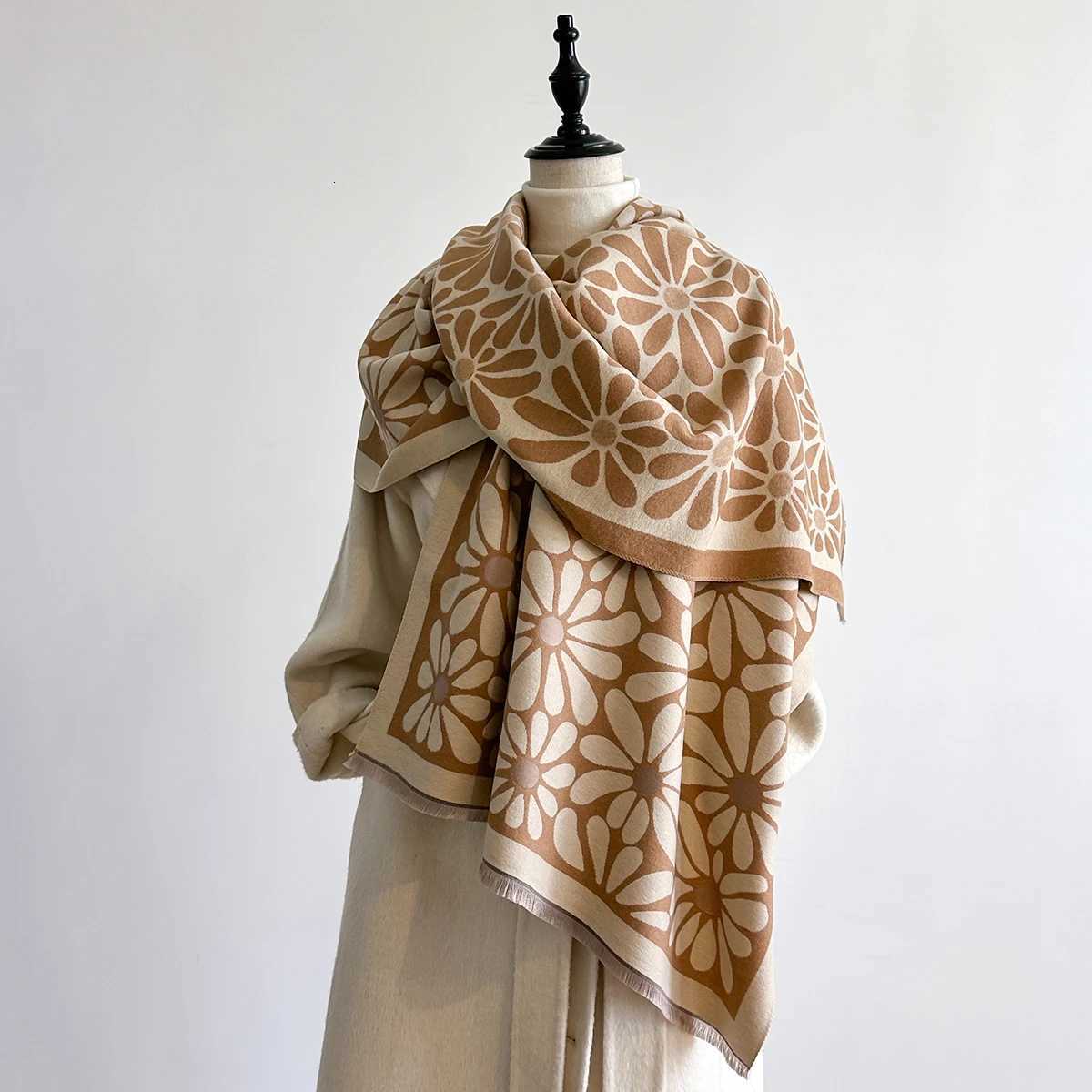 Wens Luxury Faux Cashmere Scarf Thick Warm Winter ral Print Soft Shl for Travel And Daily Use Y250918