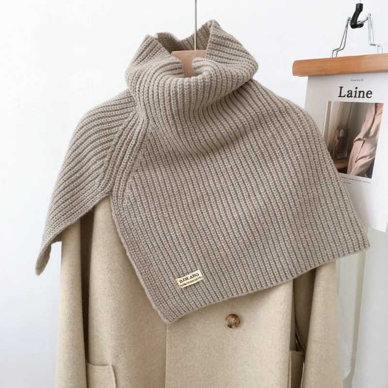New Split High Collar Scarf For Wen Girls Students Autumn Winter Solid Color Knitted Neckerchief Scarves Soft Neck Wr Shls Y250918
