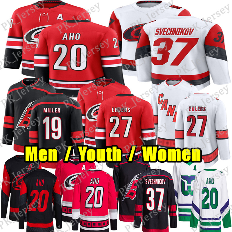 #20 Sebastian Aho carolina hockey jersey #27 Nikolaj Ehlers Seth Jarvis Andrei Svechnikov hurricane jersey Hall K'Andre Miller Logan Stankoven Jaccob Slavin jersey