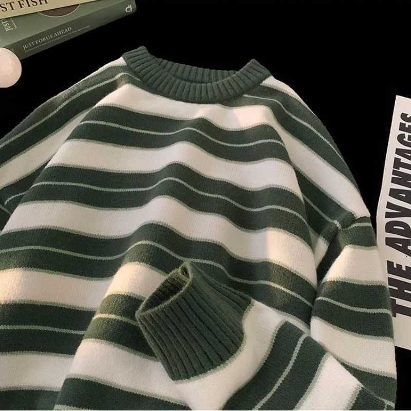 Contrasting Striped Round NeCK Sweater for Men and Women in Autumn and Winter New Knitwear JaCKet Loose Long Sleeved TopZ250918