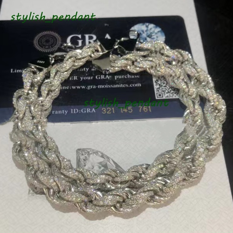 New Fashion Chain Bracelets Passed Test Width 7mm 8mm 9mm 11mm 12mm 7/8inch S925 Sterling Silver Moissanite Diamond Rope Bracelet for Men Women Nice G