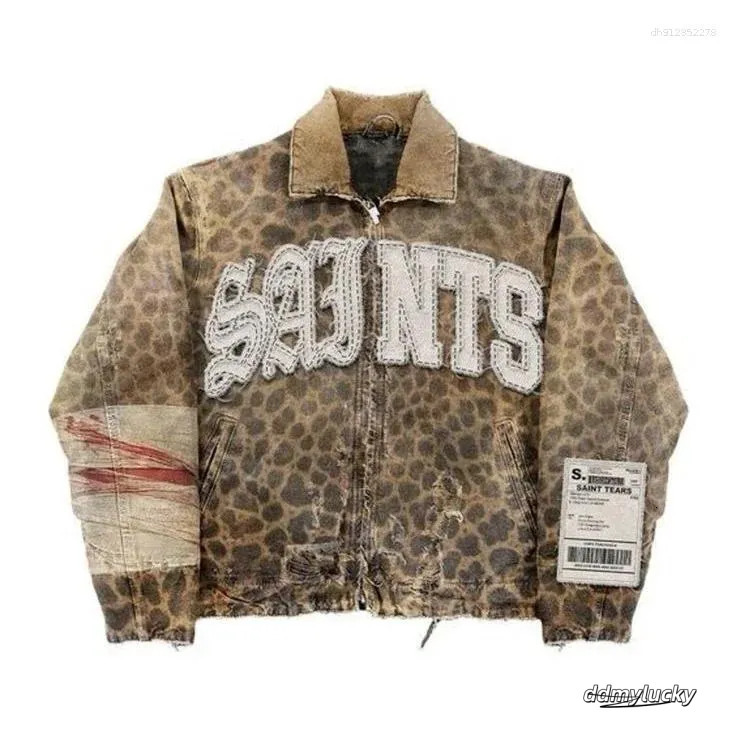 Men's Jackets Streetwear Vintage Leopard Camouflage Jacket Y2k Coats Men Women Hip Hop Letter Patchwork Embroidery Oversized Clothes ddmyLucky