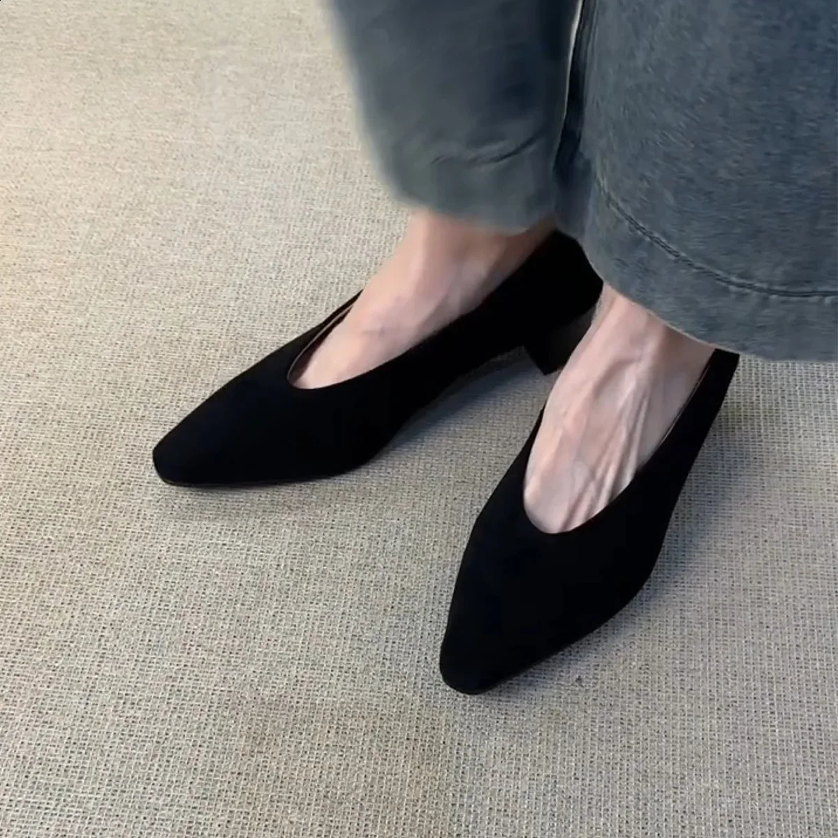 Commuting Frosted Leather Womens High Heels Shallow Mouth Square Toe Retro Thick Toe Grandma Shoes 250918