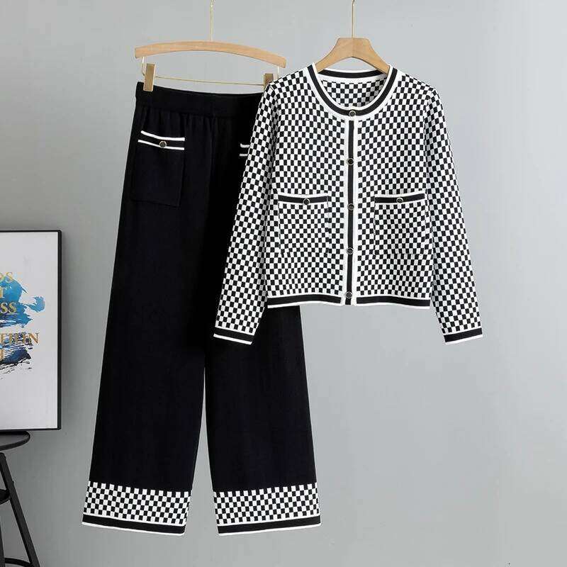Autumn Winter Knitted 2 Piece Set Women Korean Long Sleeve Cardigan Sweater And Wide Leg Pants Suits Casual Outfits