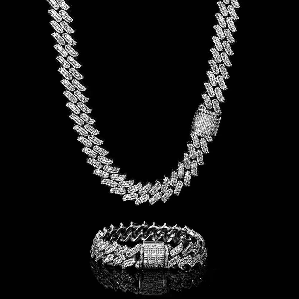 Hip Hop 925 Silver Iced Out Cuban Link Bracelet 15mm Moissanite Necklace Jewelry