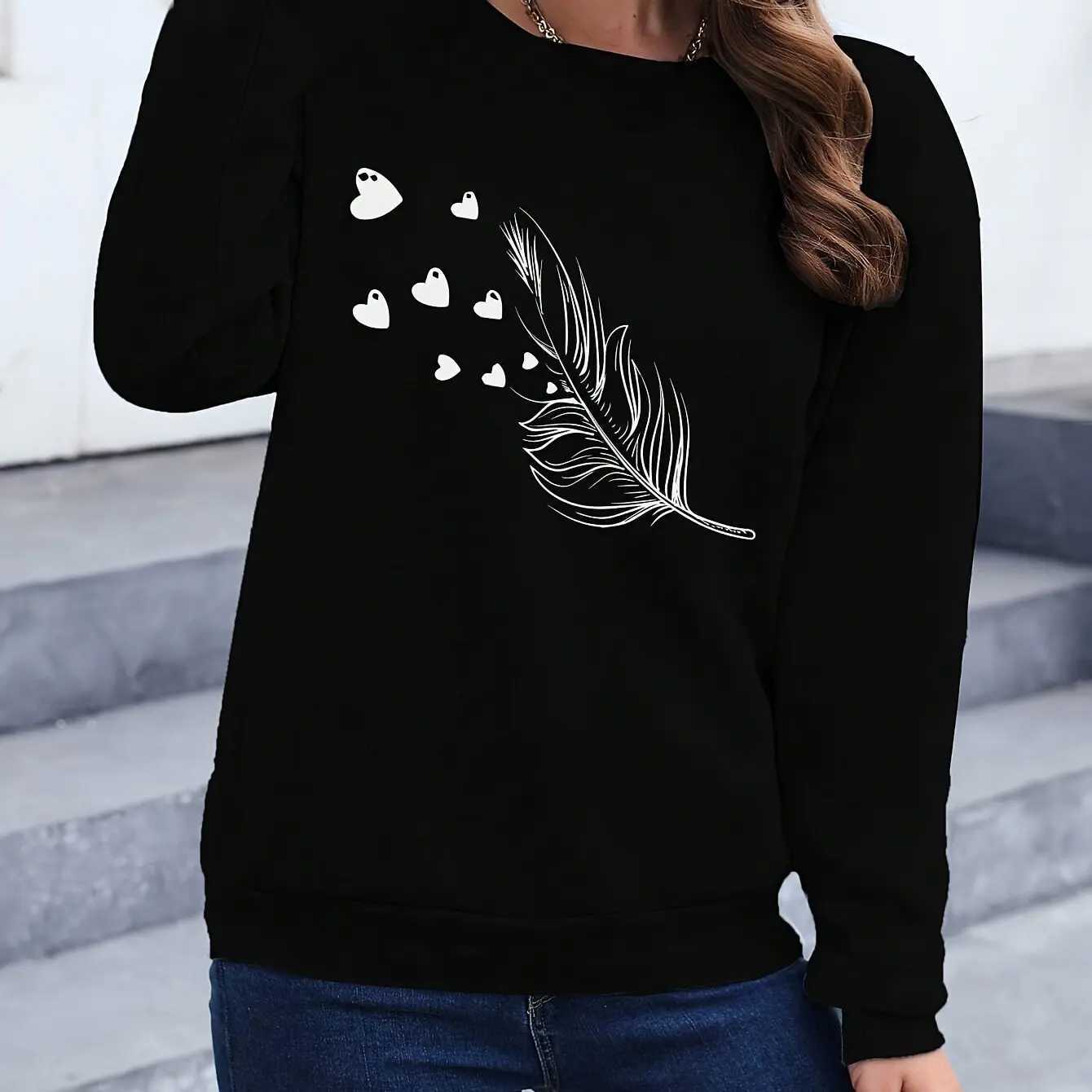 2025 Simple Heart Sweatshirt Casual Long Sleeve Women Autumn and Winter Comfortable Pullover Crewneck Loose Female ClothesZ250918