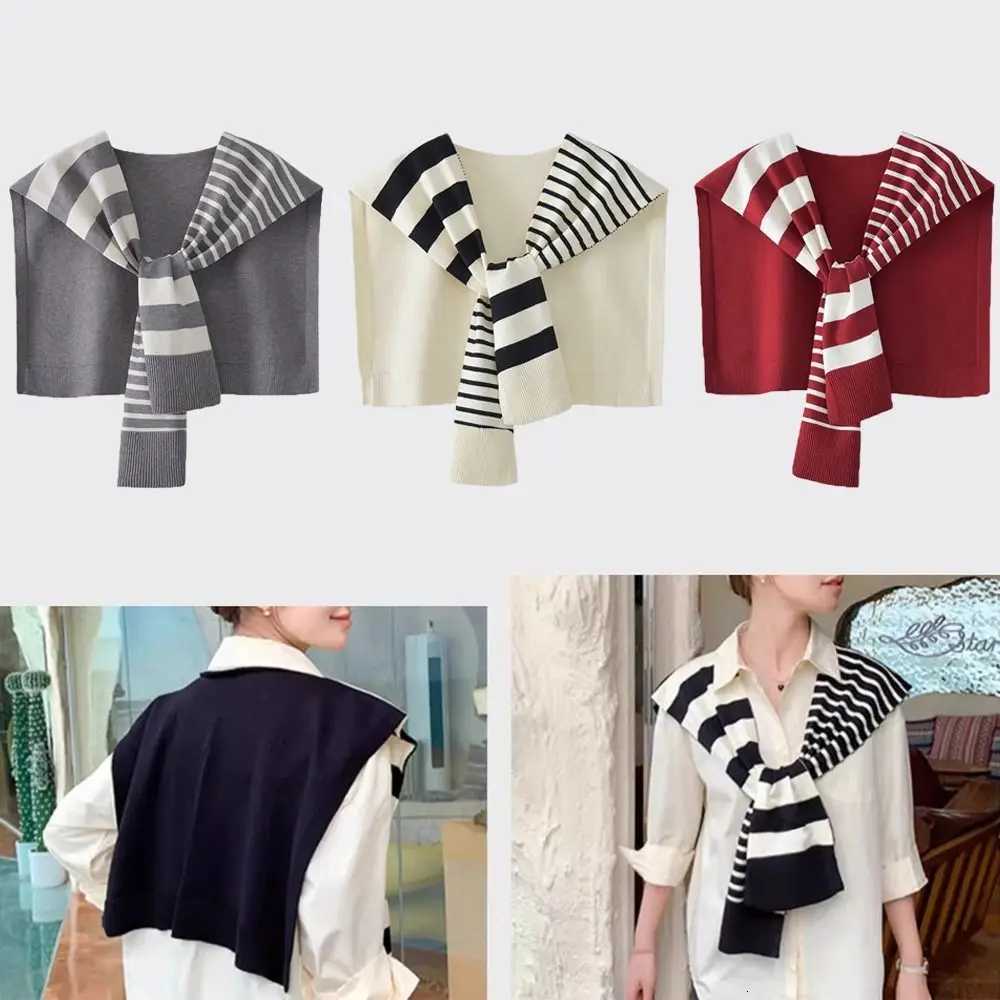 Fashion Versatile Stripes Shl Lightweight Detachable Neck Protection Casual PlusSi Shoder Scarf for Wen Y250918