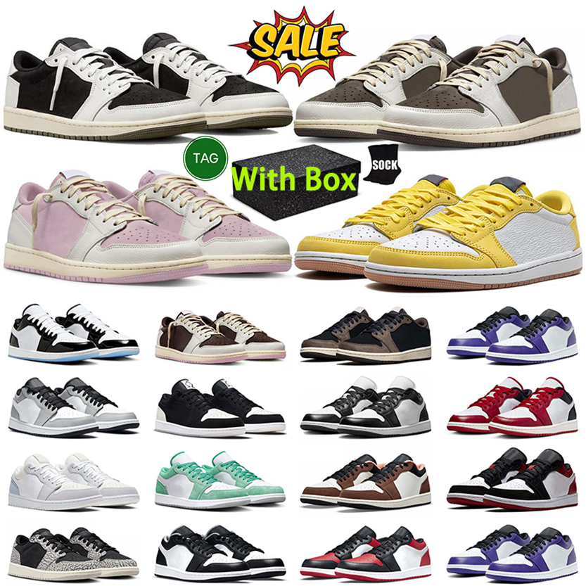 with box 1 low 1s mens basketball shoes Pizza VoodooBetter With Time Shattered Backboard Cactus Jack x Red Shy Pink UNC Blue Royal men women sports