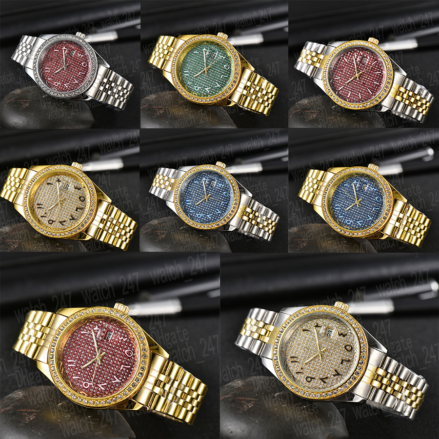 fashion mens watches 41mm quartz Rhinestone diamond Gold man watch Designer wristwatches Stainless Steel band for men Christmas Valentines Day Gifts