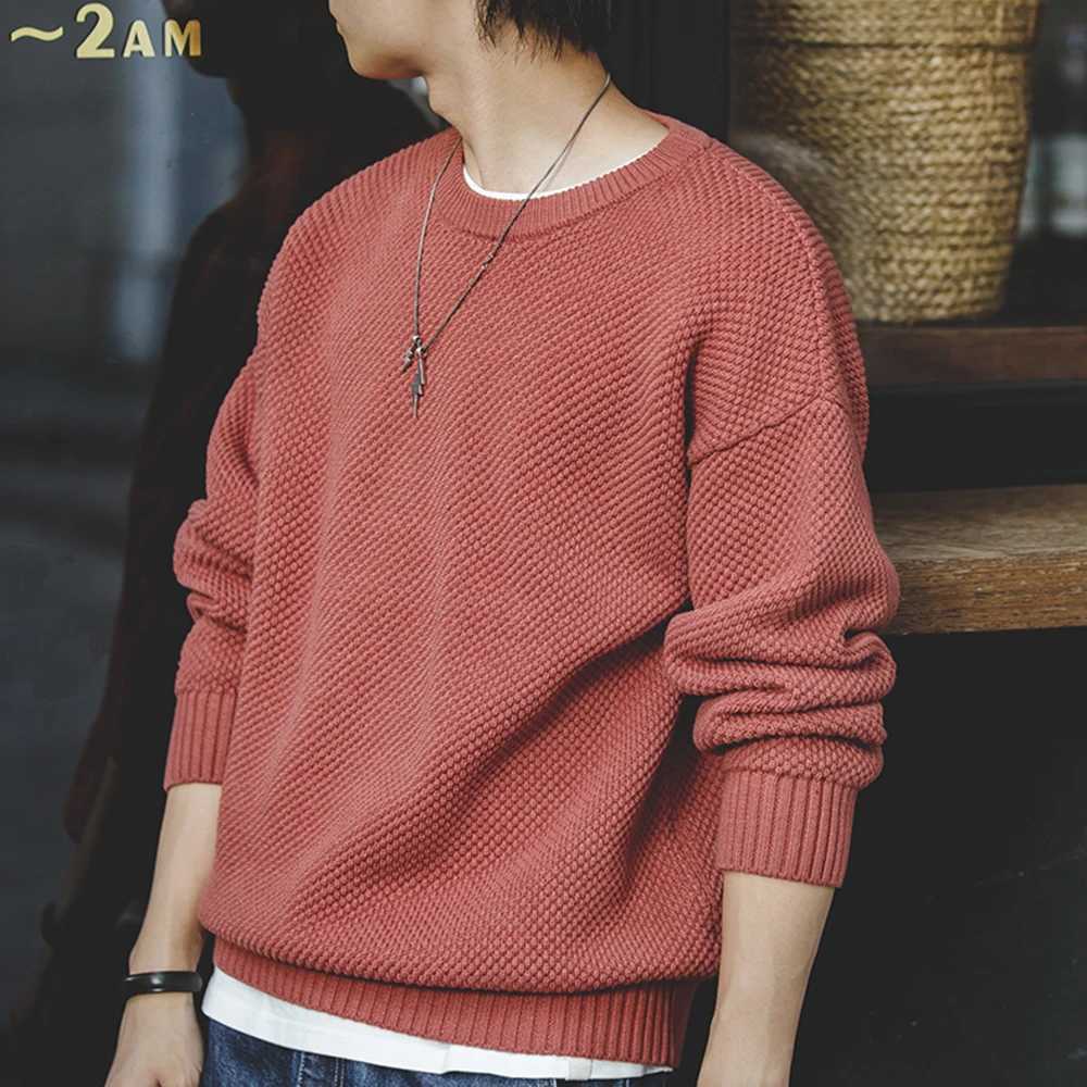 Maden Men Pullover Sweater Japan Retro Heavy Pineapple Grain Thick Oneck Knitted Oversize Harajuku Streetwear Casul SweaterZ250918