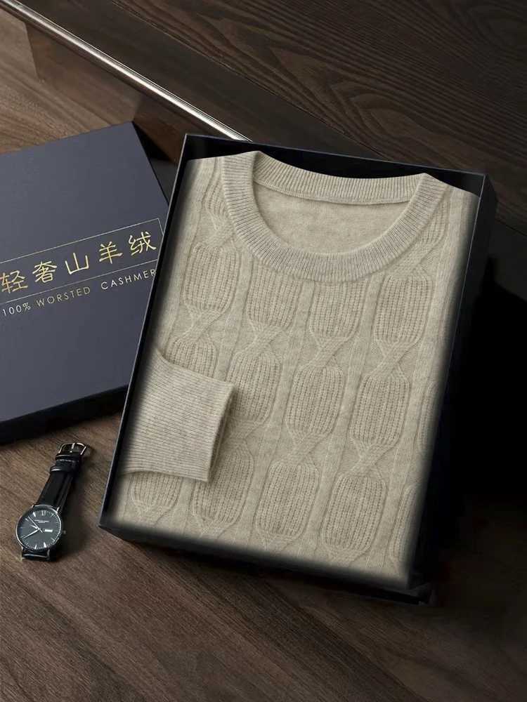 Classical 100 Pure Cashmere Sweater Mens Round Neck Pullover Casual Twisted Flower Knit Bottom Sweater Thick In Autumn WinterZ250918