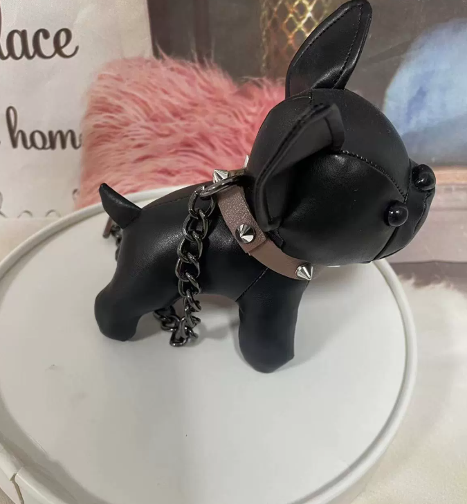 Punk French Bulldog Bag Charm PU Leather Dog Keychains Fashion for Women Trinket Car Key Ring Chain 250728