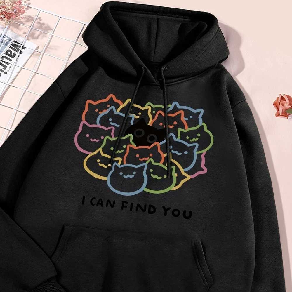 I Can Find You Fun Cat Hoodies Women Street 2025 Winter Autumn Sweatshirt Fleece Pullover Clothes Sweatshirts Women ClothingZ250918