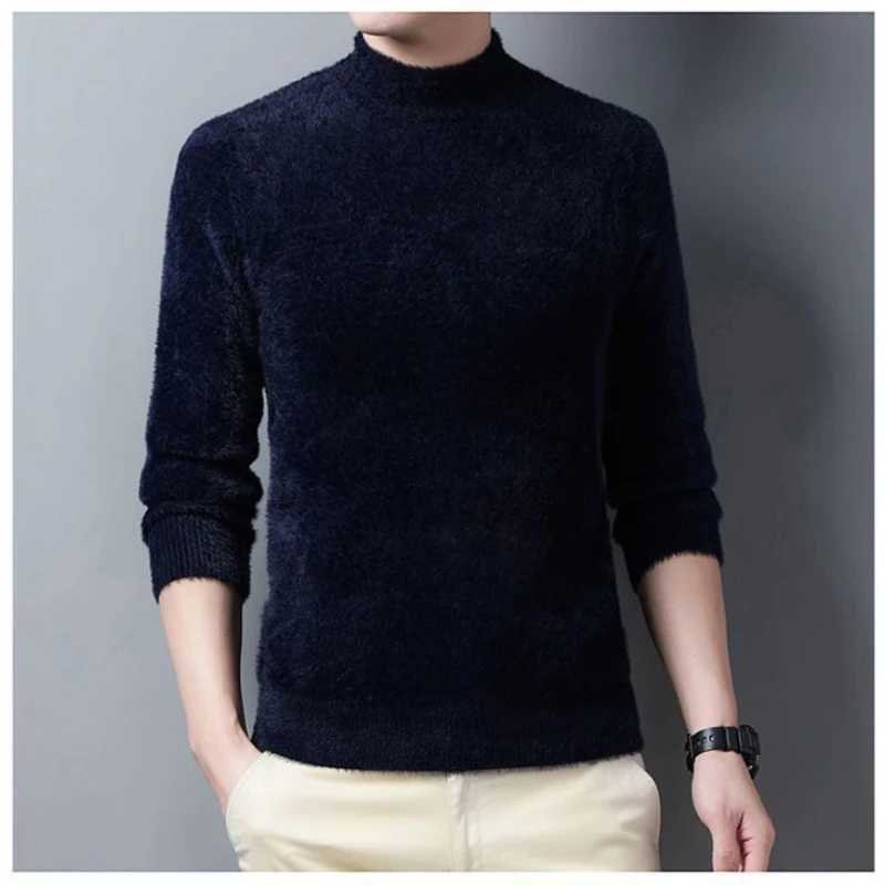 New Pullover Men Sweater Soft Warm Long Sleeve Mock Neck Solid Color Fine fleece Sweater Thicken Warm Loose Casual SweatersZ250918