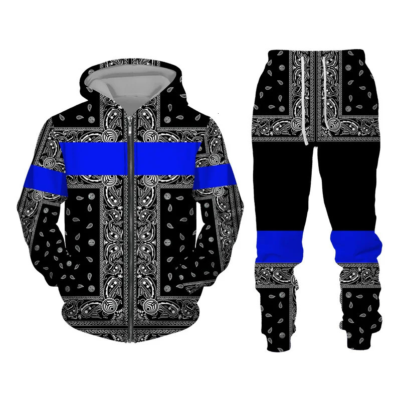 Tracksuit For Men 3D Bandanna Printed Zip Hoodie Pants Suit Cool Men 2 Pcs Sportwear Casual Hoodies Set Autumn Mens Clothing 250917
