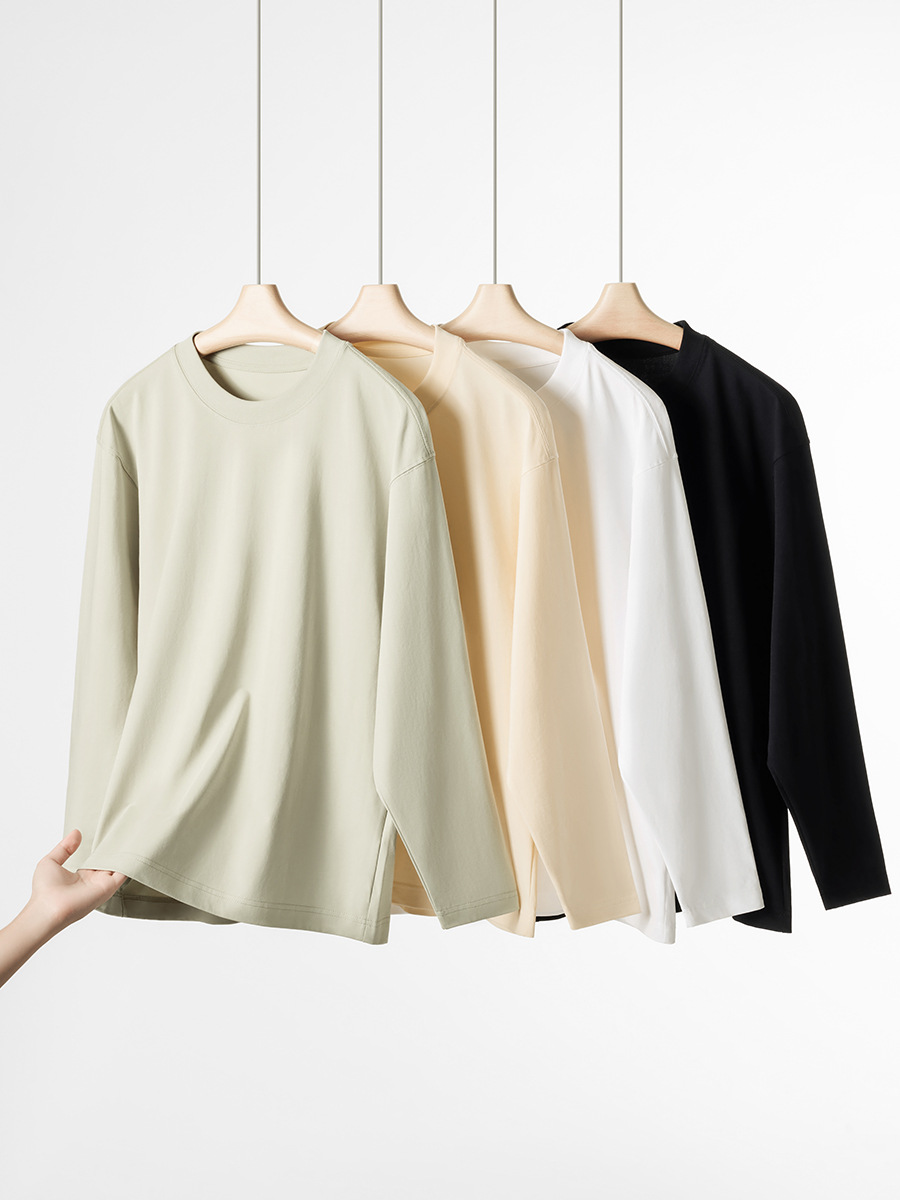 Men's Japanese-Style 230g Long-Sleeve T-Shirt - AW 2024 New, Loose, Slim-Fit, Solid Crewneck Inner Wear-16M