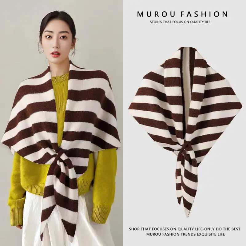 New Fahion Design Wen Scarf Autumn Winter Wool Blend Triangle Muffler La Shl Korean Style Striped Thick Warm Wr Fem Y250918