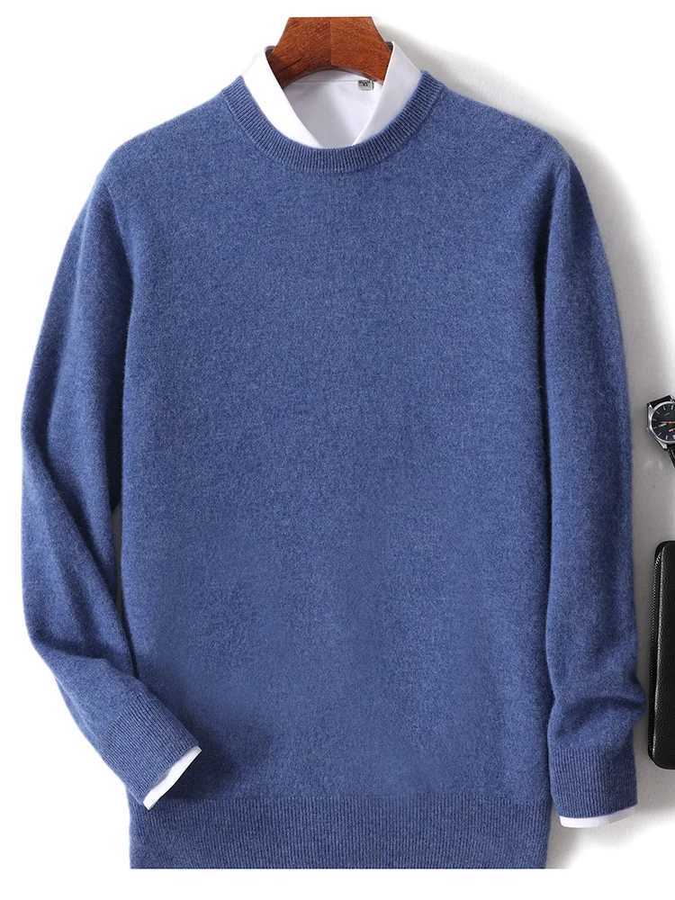 Mens ONeck Autumn Winter Casual Loose Pullover 100 Merino Wool Knitted Sweater Contrasting Colors Soft Warm Clothing TopsZ250918