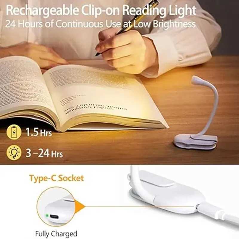 Mini LED Book Night Light Adjustable Clip 360 Flip Study Eye Protection Lamp Rechargeable 3 Color For Travel Bedroom Reading C250918