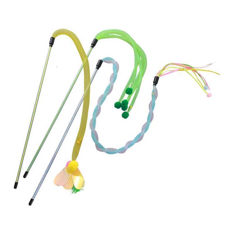 Cat toy Colorful nylon hose catteasing stick with builtin bell to Go Hairball interactive fun pet supplies X250918