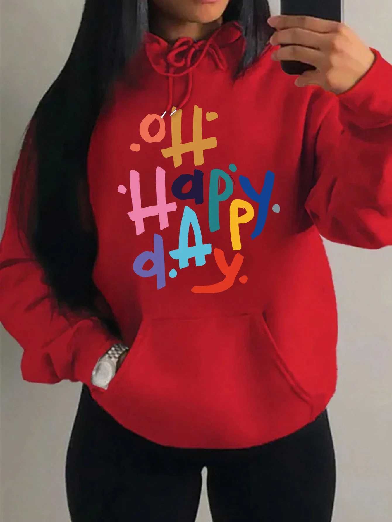 Happy Day Colorful Art Letter Printing Womens Hoody Hip Hop Multicolor Hoodie Fleece Autumn Pullover Pocket Female HoodiesZ250918