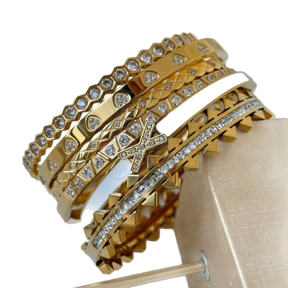 Full Dia High-End Kaleidoscope CNC Zircon Stainless Steel Jewelry Heart Letter Oil Drop Bracelet ddmypluto