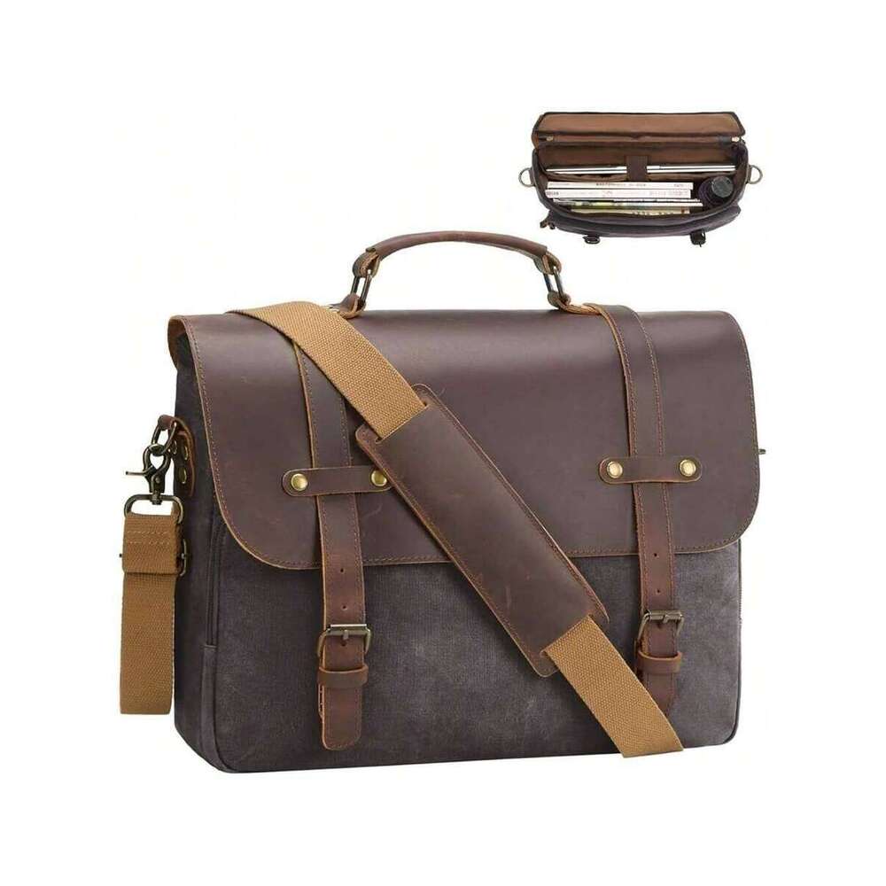 Mens Messenger Waxed Canvas Laptop Briefcase 15.6" Crossbody Bags Satchel Bag