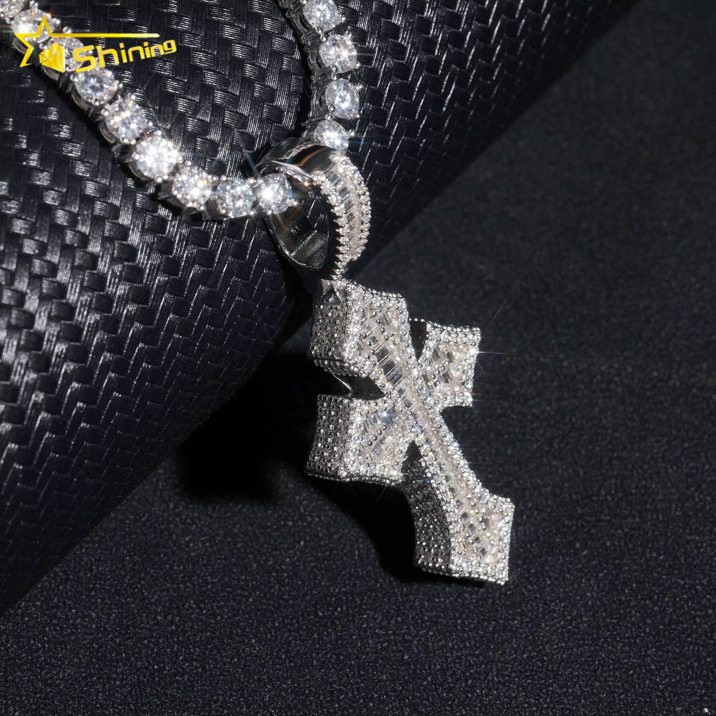Wholesale Luxury baguette Diamond Pass Diamond Tester 925 Silver Hip Hop Iced Out Vvs Moissanite Cross Pendant