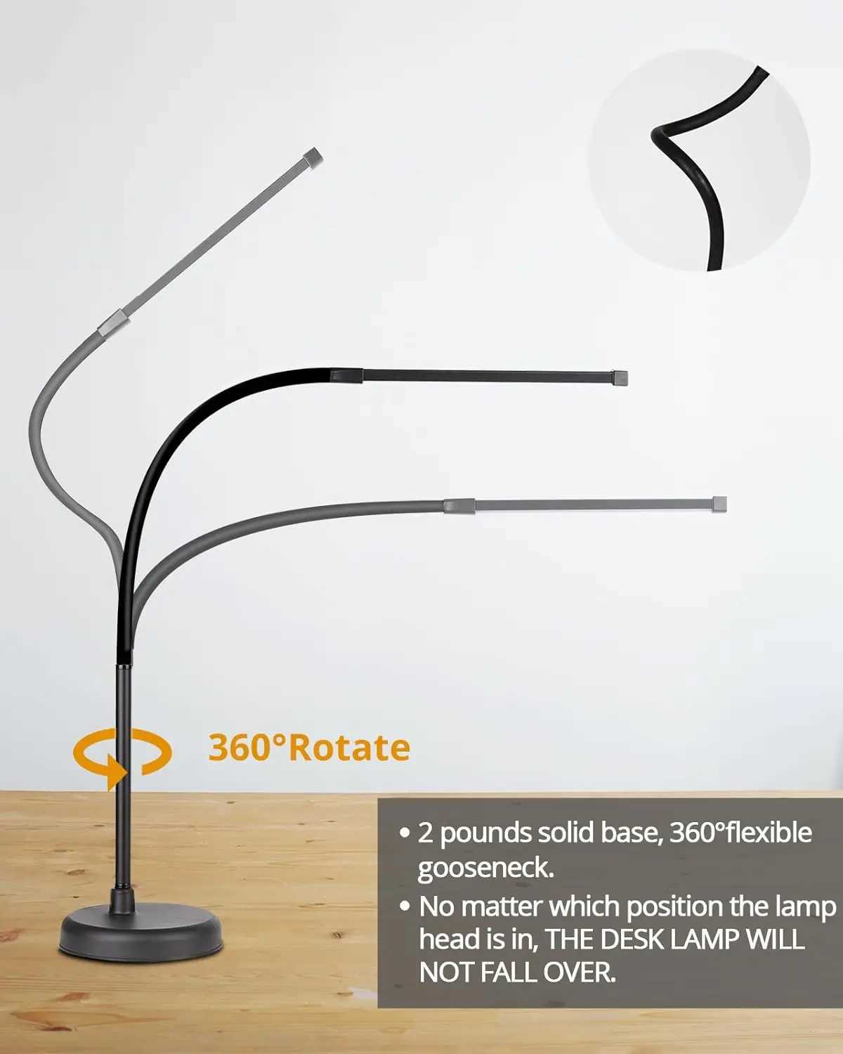 A LOOPITYS LED Desk Lamp Swing Arm Architect Task Lamp with Long Flexible Gooseneck 3 Color Modes and USB Adapter C250918