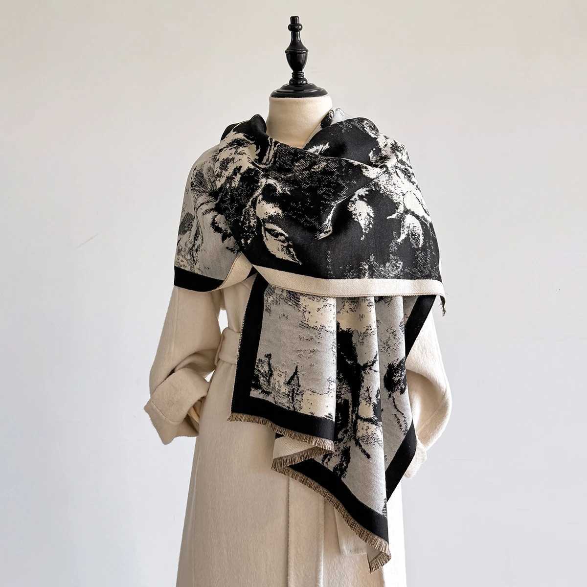 Wens Warm Faux Cashmere Scarf Winter Thick Patter with Cashew wer Rose Design Fashionable Luxurious Blanket Scarf Y250918