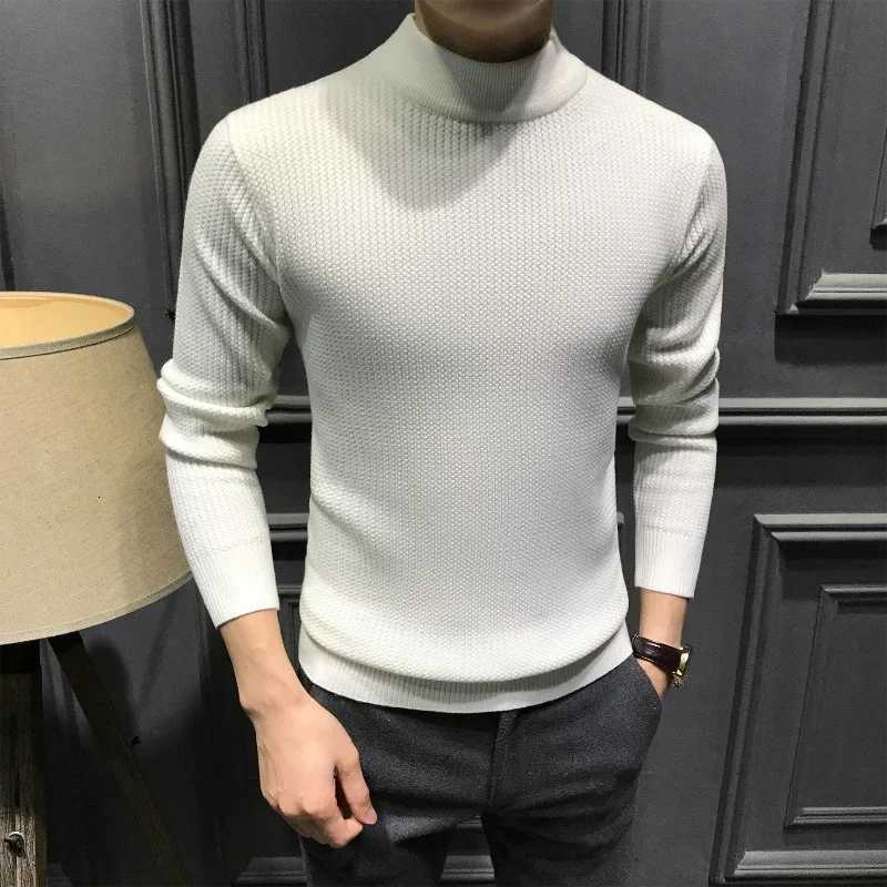 Smart Casual Autumn Winter New Woolen Sweater Men Mock Neck Solid Fashion Luxury Business Long Sleeve Slim Pullovers Knitted TopZ250918