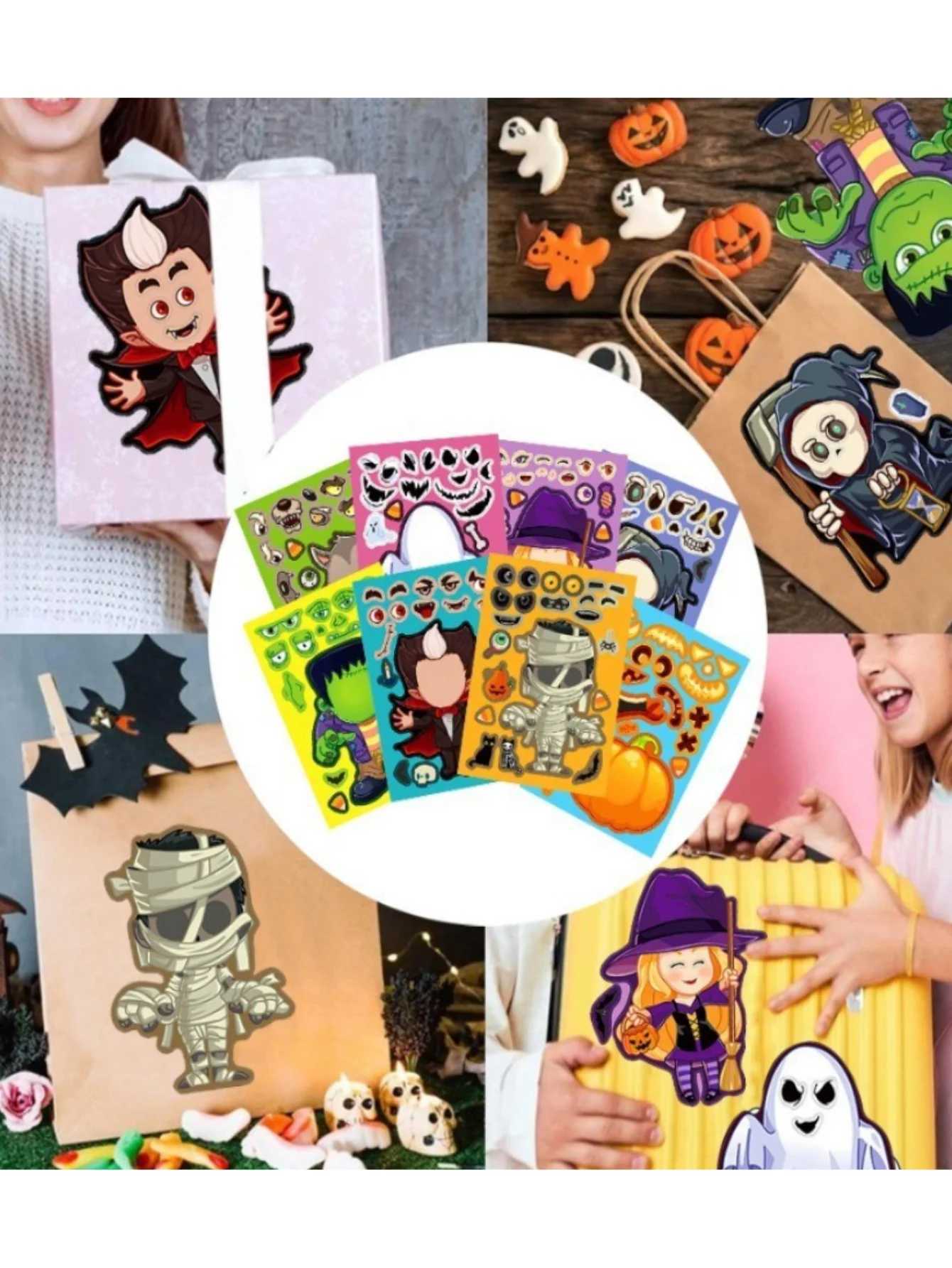 848 Sheets Halloween Stickers for Make a Face Stickers DIY Puzzle Sticker Halloween Ghost Skull Pumpkin Face Assemble Stickers C250918