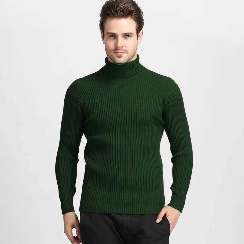 2025 Autumn and Winter Mens Turtleneck Sweater Solid Color Vertical Pattern Pullover Bottoming Shirt Fashionable Warm TopZ250918