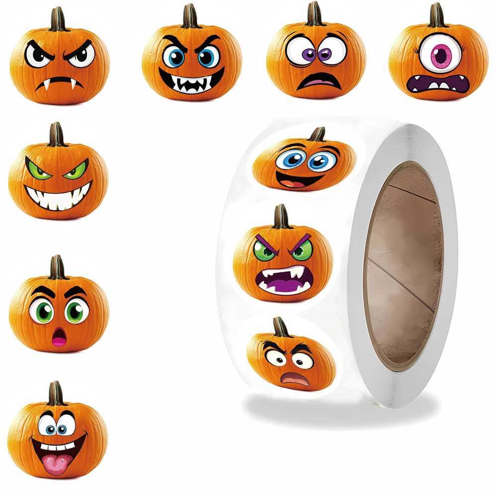 500PCS Pumpkin Expression Roll Stickers Happy Halloween Nostalgia Aesthetic Cartoon Creative Luggage Home Coffee Bicycle Decor C250918