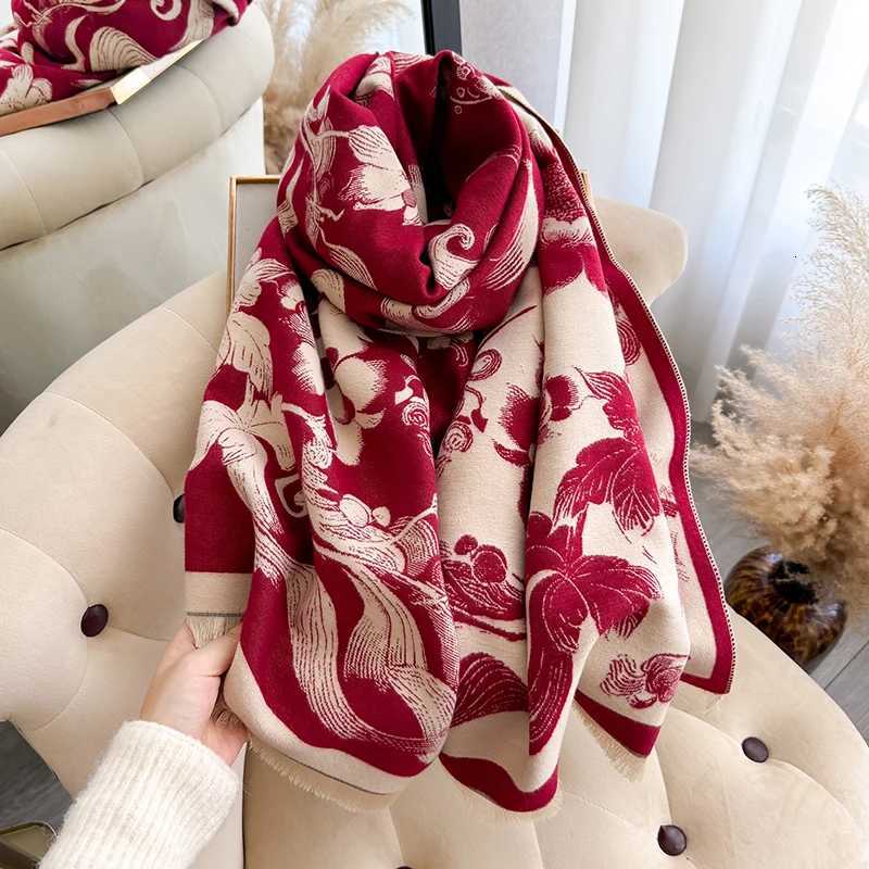 New 2025 Wen Fashion Brand lotus Scarf Luxury Autumn Winter Warm Shls Print Scarve Mujer Femme Foard Bufanda Y250918