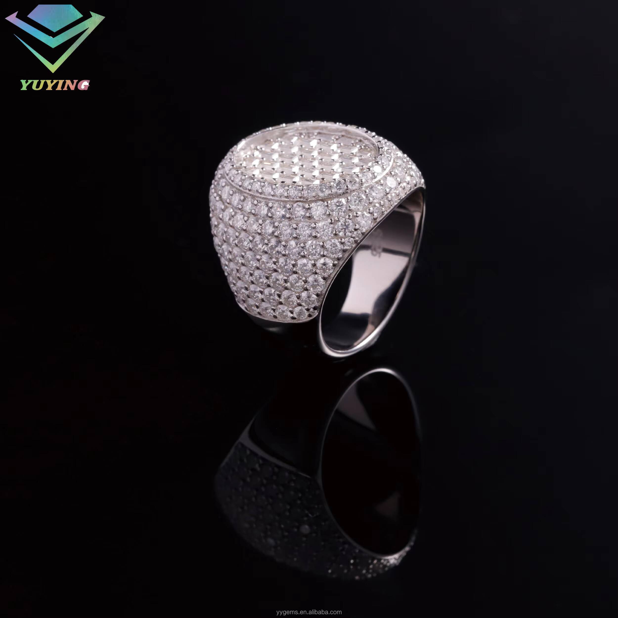 Oval Shape Moissanite Rings Hip Hop Jewelry 925 Silver Gold Plated Fashion Jewelry Rings Factory Price Men Cuban Rings