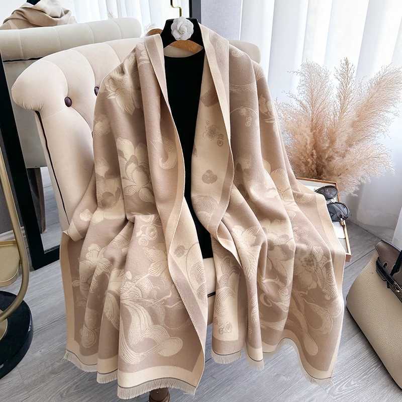 New 2025 Wen Fashion Brand lotus Scarf Luxury Autumn Winter Warm Shls Print Scarve Mujer Femme Foard Bufanda Y250918