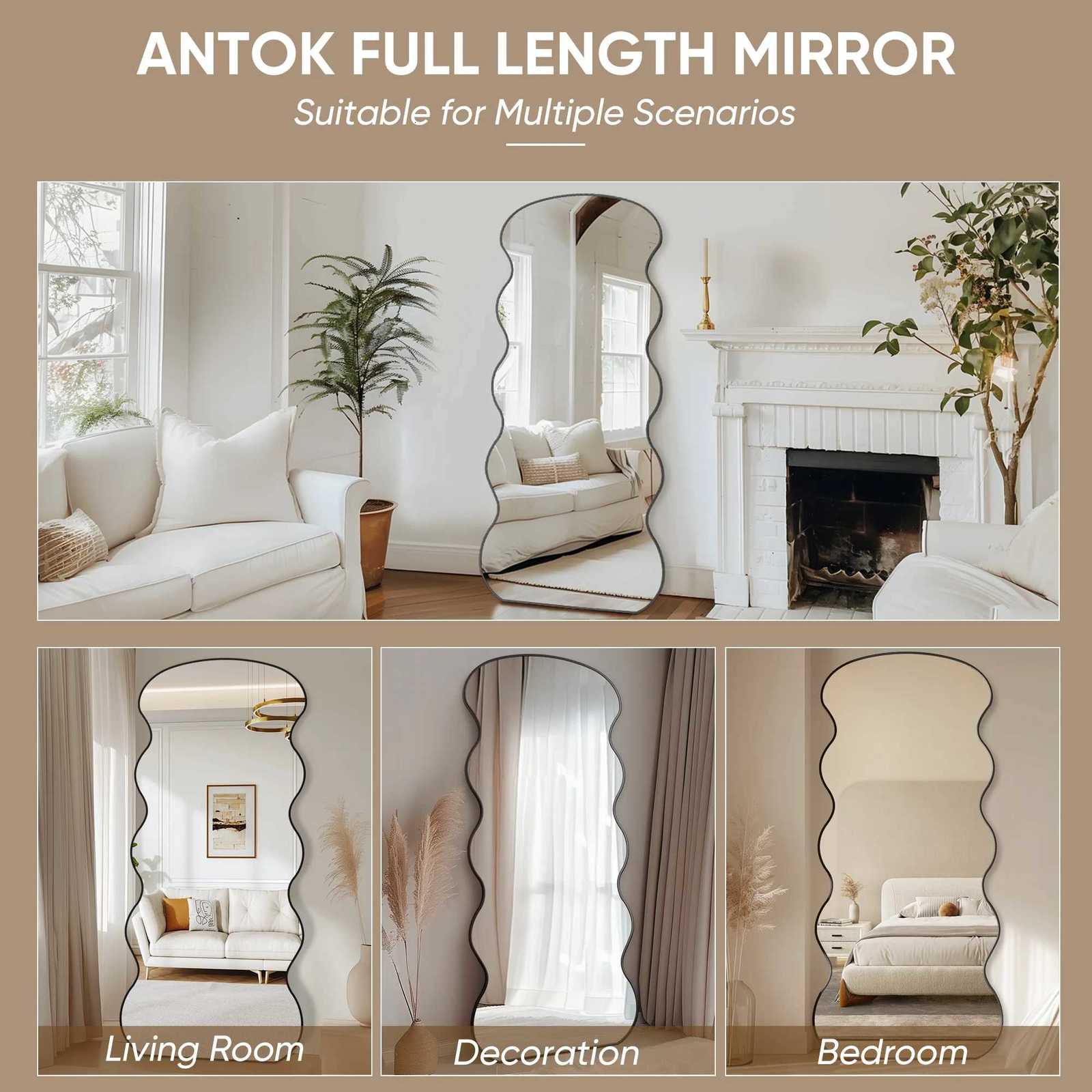 Antok Fl Length Mirror 76x34 Wavy Mirror Fl Length with Stand for Bedro Living Ro Cloakro F250918
