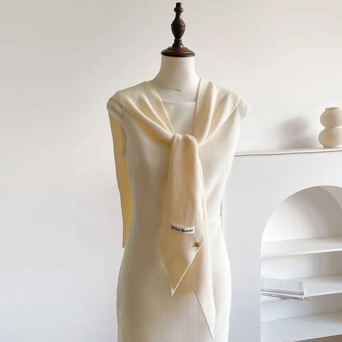 Korean Striped Knitted Warm Shl Winter Fem Blouse Shoders Fake Collar Ce Knotted Scarf Stripe Outerwear Y250918