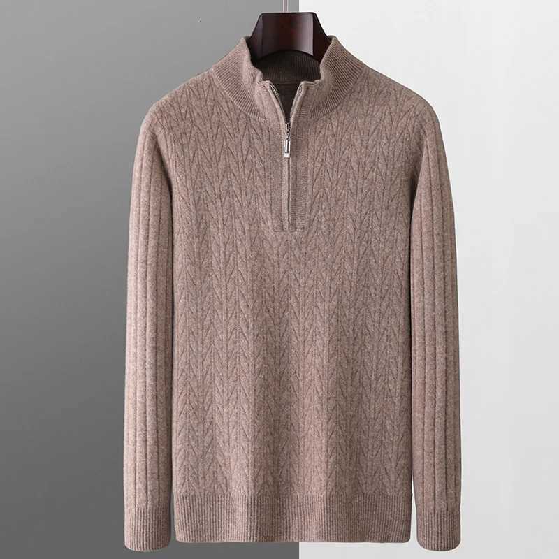 100 Merino Wool Jacquard Pullovers Mens Mockneck Zipper Sweater Autumn Winter Thick Warm Cashmere Knitwear Smart Casual TopZ250918