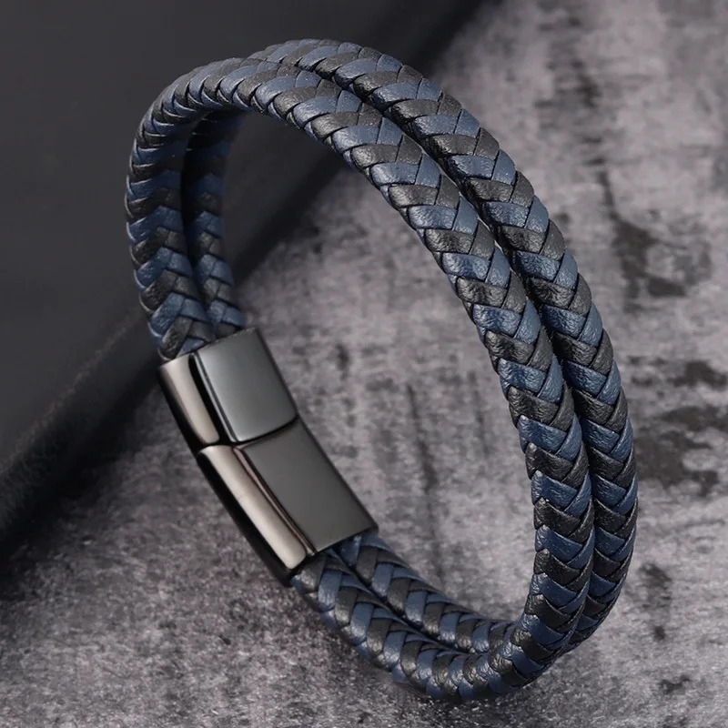 Trendy Men Jewelry Red Braided Leather Rope Bracelet Black Magnetic Buckle Bracelets Punk Wrist Band Pulsera Hombre y250919