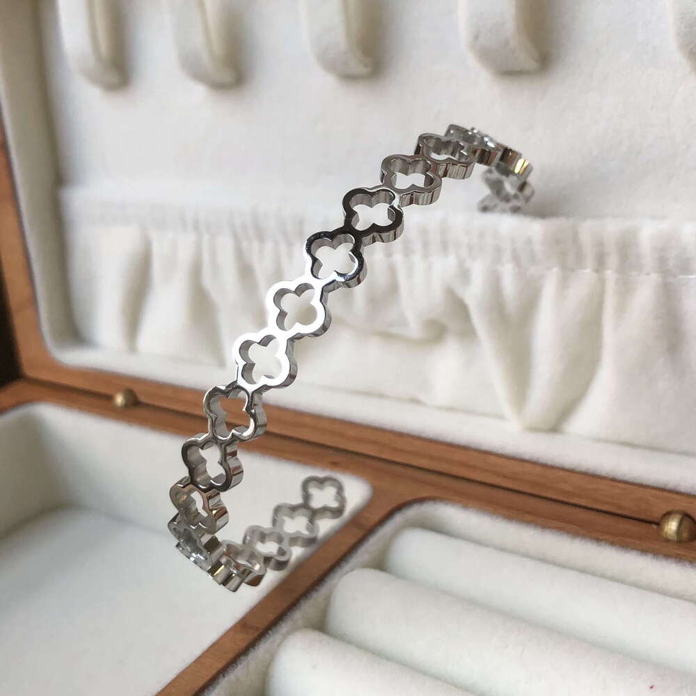 Stainless Steel gold Open Adjustable Hollow Clover Laser Flower Bracelet ddmypluto