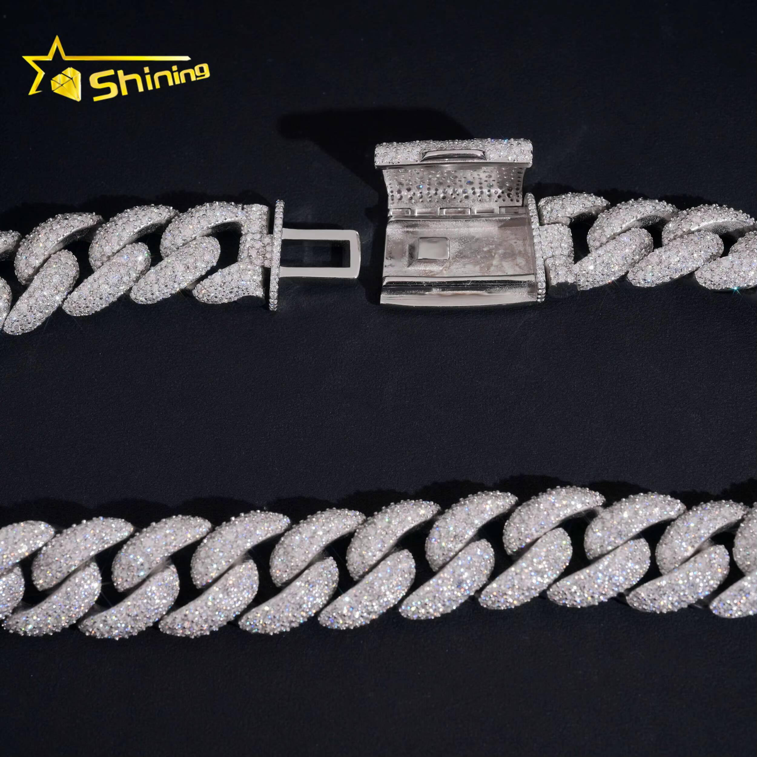 Luxury Big Size 23mm Width Iced Out Cuban Link Moissanite Hip Hop Jewelry Custom Men 925 Silver Moissanite Cuban Link Chain