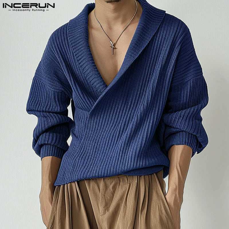 INCEUN Tops 2025 Korean Style Fashion Mens Knitted Stripe Pullovers Autumn Winter Casual Lapel Long Sleeved Male Sweaters S5XLZ250918