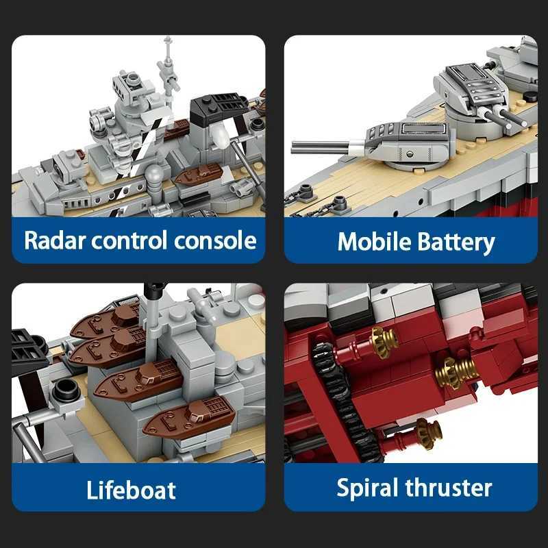 2081pcs Military WW2 Bismarck Battleship Large Boat Cruiser Model Weapon Building Blocks MOC Warship Set Toys for Children GiftsZ250918