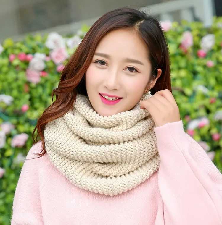 Solid Color Thick Knit Scarf for Wen Autumn Winter Korean Style Warm Neckwear Scarf Y250918