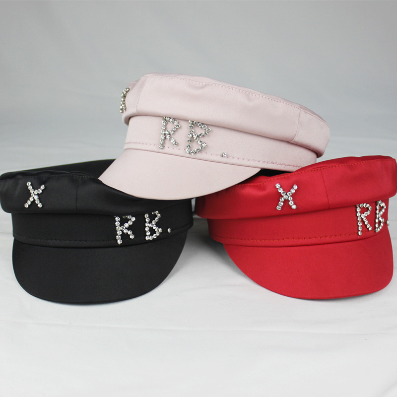 Rb beret designer baker boy hat satin woolen diamond cotton designer hats for women flat formal shiny classical street fashion faf334