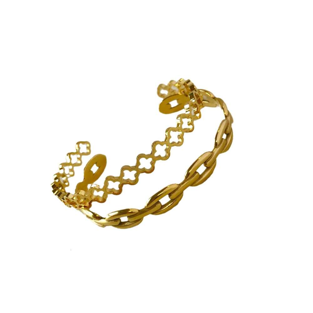 Stainless Steel gold Open Adjustable Hollow Clover Laser Flower Bracelet ddmypluto