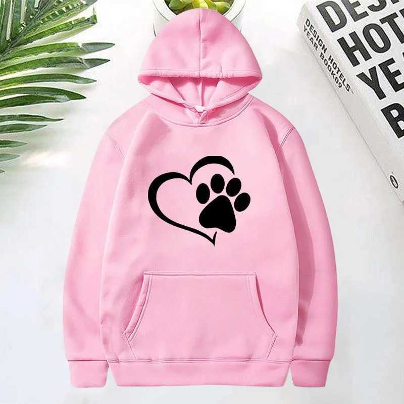 Cute Dog Paw and Heart Shape Print Hoodies Women Casual Long Sleeve Hoodies Autumn Winter Pullovers Plus SizeZ250918