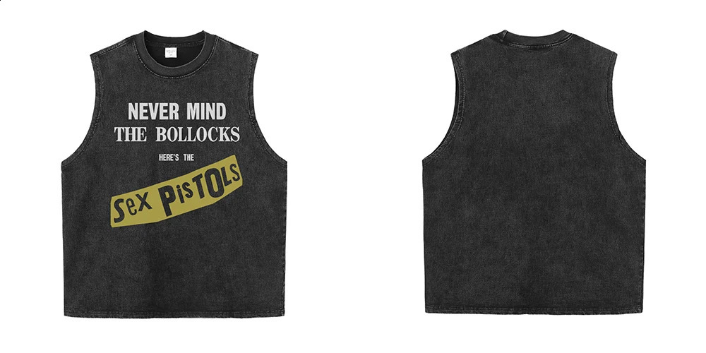 The Sex Pistol Band Vintage Washed Aged Vest American Punk Rock Short Sleeve Tshirt Mens Womens Sports Fitness Summer Tank Tops 250918